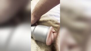 romping fleshlight with bullet wand inwards. not completely rock hard
