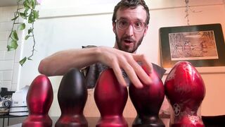 Unboxing Yam-sized Fresh Ass-plugs and Plunging them in my Unshaved Gaped Bum