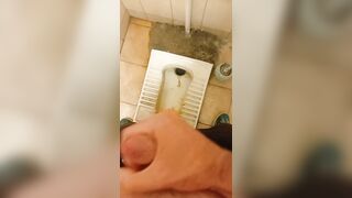 Tugging off in a sloppy public wc. Going from sensitive to stiff