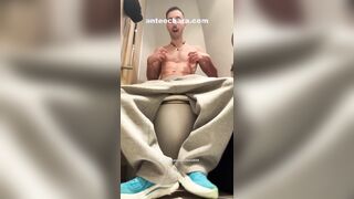 French muscle slender man jack off in public shower with sinewy hefty uncircumcised man-meat