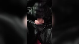 Masculine Leather mittens onanism