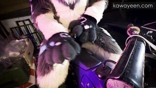 Hyena fursuiter porks inflatable plaything on his dirtbike