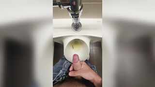 Public wc jack off in urinal uncircumcised enormous sausage school lad getting off