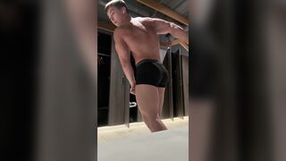 Muscles japanese homo flexing in gym locker apartment