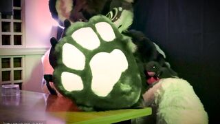 Hyena fursuiter displays fondles and penetrates fleshlight