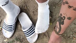 Making socks grubby in glides - used socks and slips and uncircumcised delicate beef whistle