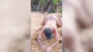Ladysilva on all 4s wanting pink cigar in her molten rump on the beach