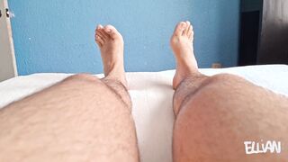 School guy fondles his soles, taking off his lengthy, perspiring socks