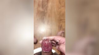 Uncircumcised trunk pulls flesh all the way down and fondles head to spunk real rapid