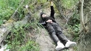 The uber-cute homo lad stroking off his manhood, pulled thru his fly while outdoors, is Jon Arteen
