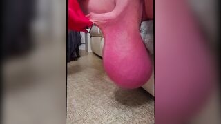 Giant Ball sack Christmas Wag Times Real Futa Crimson Satin Mittens Real Nuts Saline Hermaphroditism Xmas Dad Taunting Ballstretching