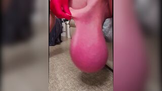 Giant Ball sack Christmas Wag Times Real Futa Crimson Satin Mittens Real Nuts Saline Hermaphroditism Xmas Dad Taunting Ballstretching
