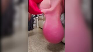 Giant Ball sack Christmas Wag Times Real Futa Crimson Satin Mittens Real Nuts Saline Hermaphroditism Xmas Dad Taunting Ballstretching