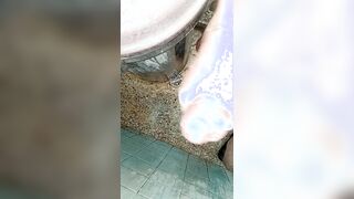 Latino embarrassing hj in the shower, humungous bigheaded penis
