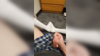 Displaying soles and socks deep throating toes and smells socks before spunking in lingerie solo lad