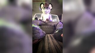 Hyena fursuiter drains off in the back of his car