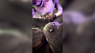 Hyena fursuiter drains off in the back of his car