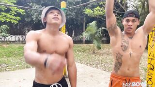 2 super hot latino fellows display their muscles