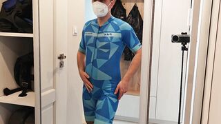 Bulky Euro fellow poses in stellar cycling suit