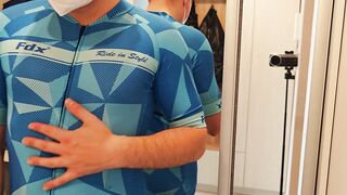 Bulky Euro fellow poses in stellar cycling suit