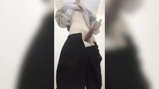 youngster pops in an airport wc