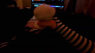 Femboy pops in his Nike sock