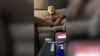 BTS from one of my live streaming sessions on XHamsterLive draining my XXL bone while dressed in undergarments and a mask