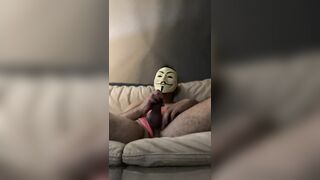 BTS from one of my live streaming sessions on XHamsterLive draining my XXL bone while dressed in undergarments and a mask