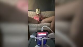 BTS from one of my live streaming sessions on XHamsterLive draining my XXL bone while dressed in undergarments and a mask