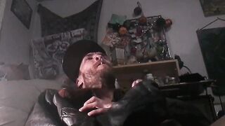 Oregonleatherboy Gooning Gone Naughty Dressed in WW2 Leather Bomber Jacket Smoking