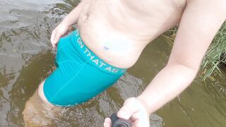 Swimming in undergarments and jacking under water
