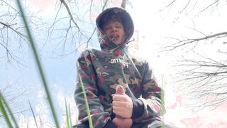 Sweet Boy Jerking his Big Dick (23cm) Outdoor / Huge Cumshot on Camera / College Boy / Monster Dick