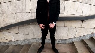 guy masturbates in the underpass