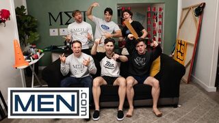 MEN - Curly-Haired Cristiano Eagerly Takes Both Ashton Summers And Kyles Hot Loads On His Face