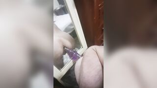 Mirror ass-fuck humungous purple faux-cock