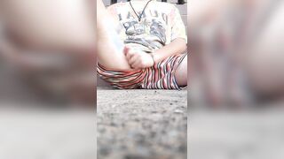 Solo stud wanking outside in public