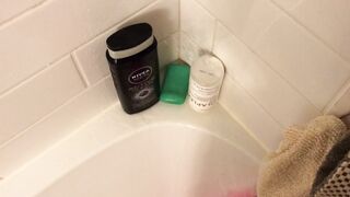 Peeing all over my wifeys douche products