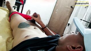 Latino dude wanks and banishes a bunch of spunk