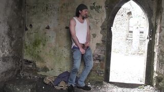 Public Wank Off in Demolished Church