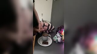 Femboy shoots a load in his coffee and guzzles it all