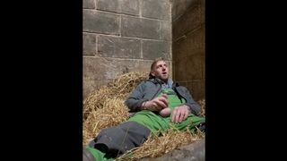Farmer fapping and shooting a hefty stream in the straw