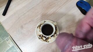 Masculine stroking off on a bowl of coffee with completing inwards