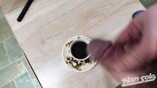 Masculine stroking off on a bowl of coffee with completing inwards