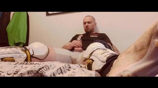 Jack in Hockey shinpads Soccer cleats and Hockey mittens