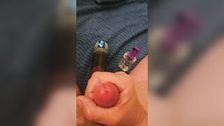 Tantalizing my scrotum and jacking until jizm