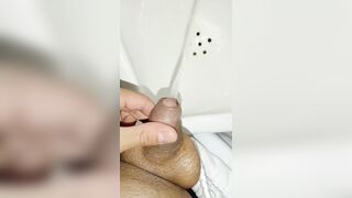 desperate urinating in a public douche they nearly caught me