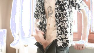 Edging Myself at the Window - Noisy Squealing Ejaculation with Yam-sized Jizz flow