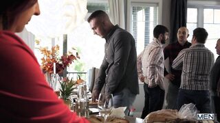 Men - Theo Ross starts fucking the macaroni and is about to stuff the turkey when When Kit cums in