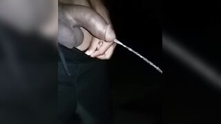 NIGHT PEE: Getting my ENORMOUS EBONY SHAFT ultra-cute and rock-hard before taking a URINATE and flopping dry