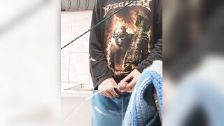 Giant jizz-shotgun urinating off